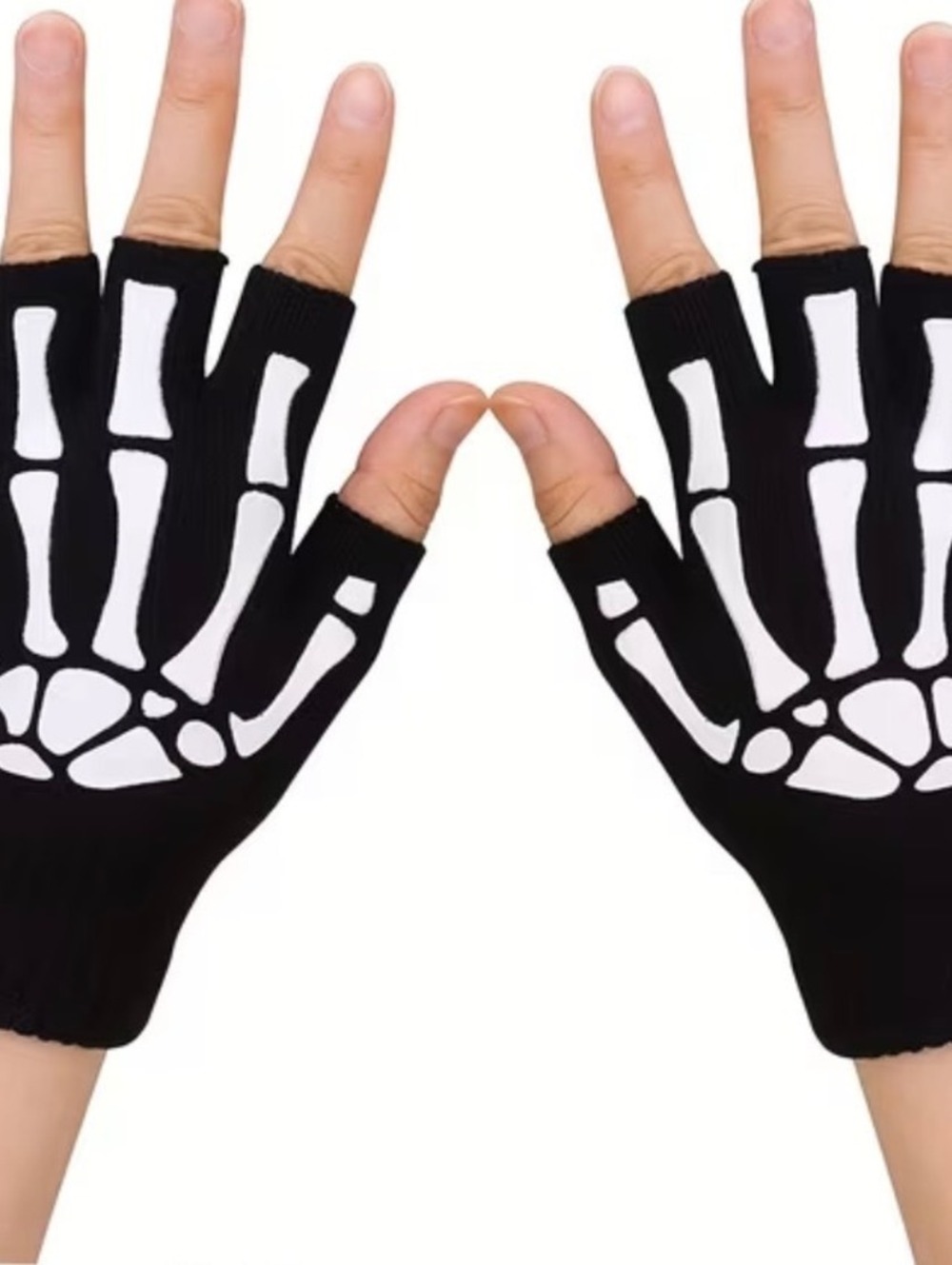 Black Skeleton Fingerless Knit Gloves